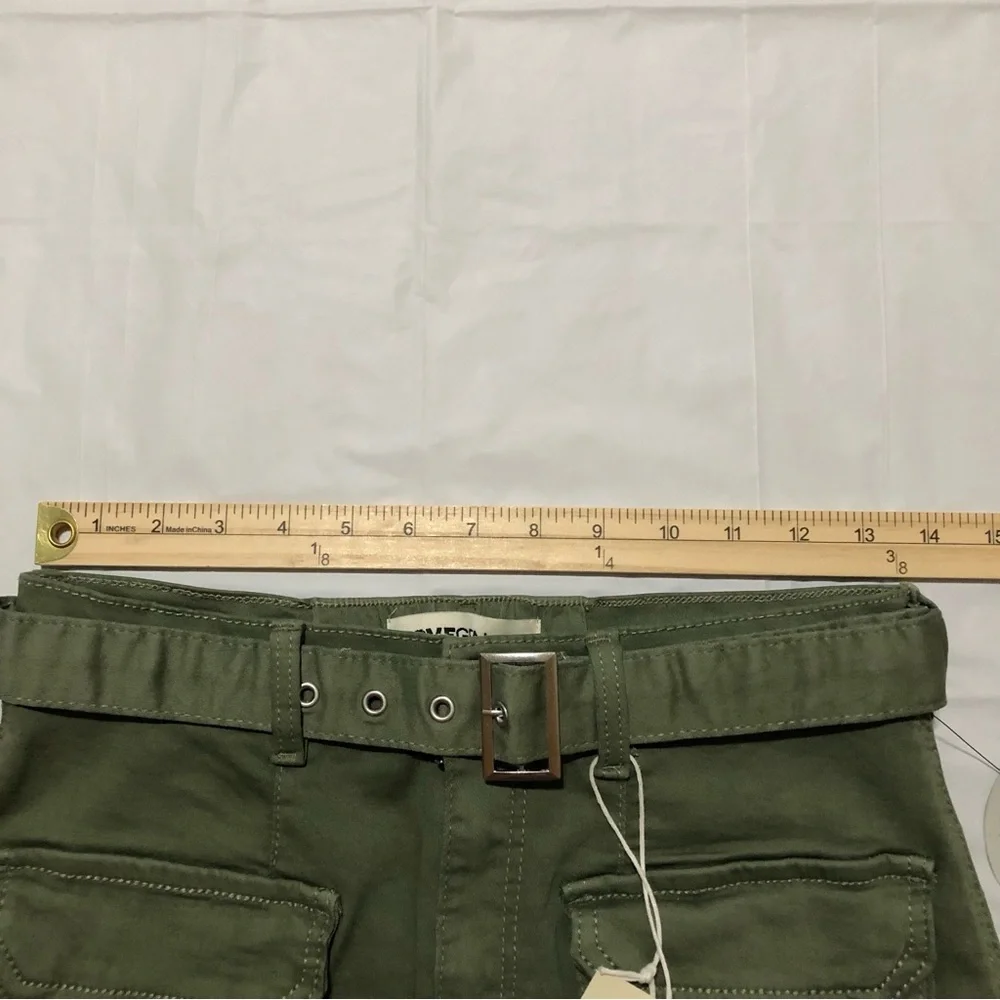 NWT Lovegen Juniors Front Pockets Belt Washed Dark Olive Cargo Skirt size 5 / 28